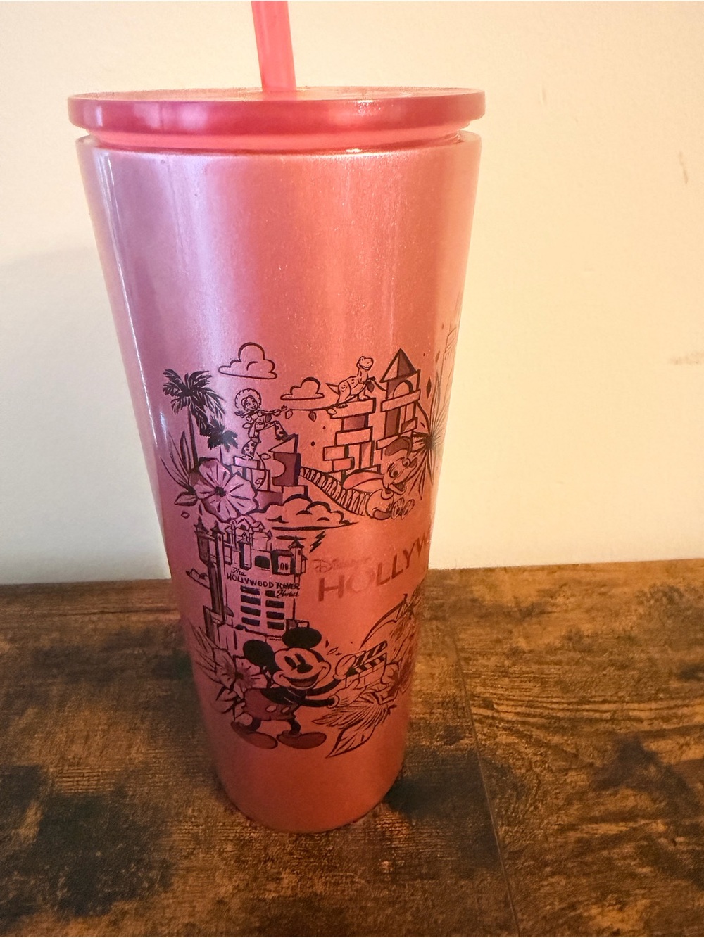Disney Pink Mickey Mouse Travel Cup with Lid & Straw has Starbucks logo